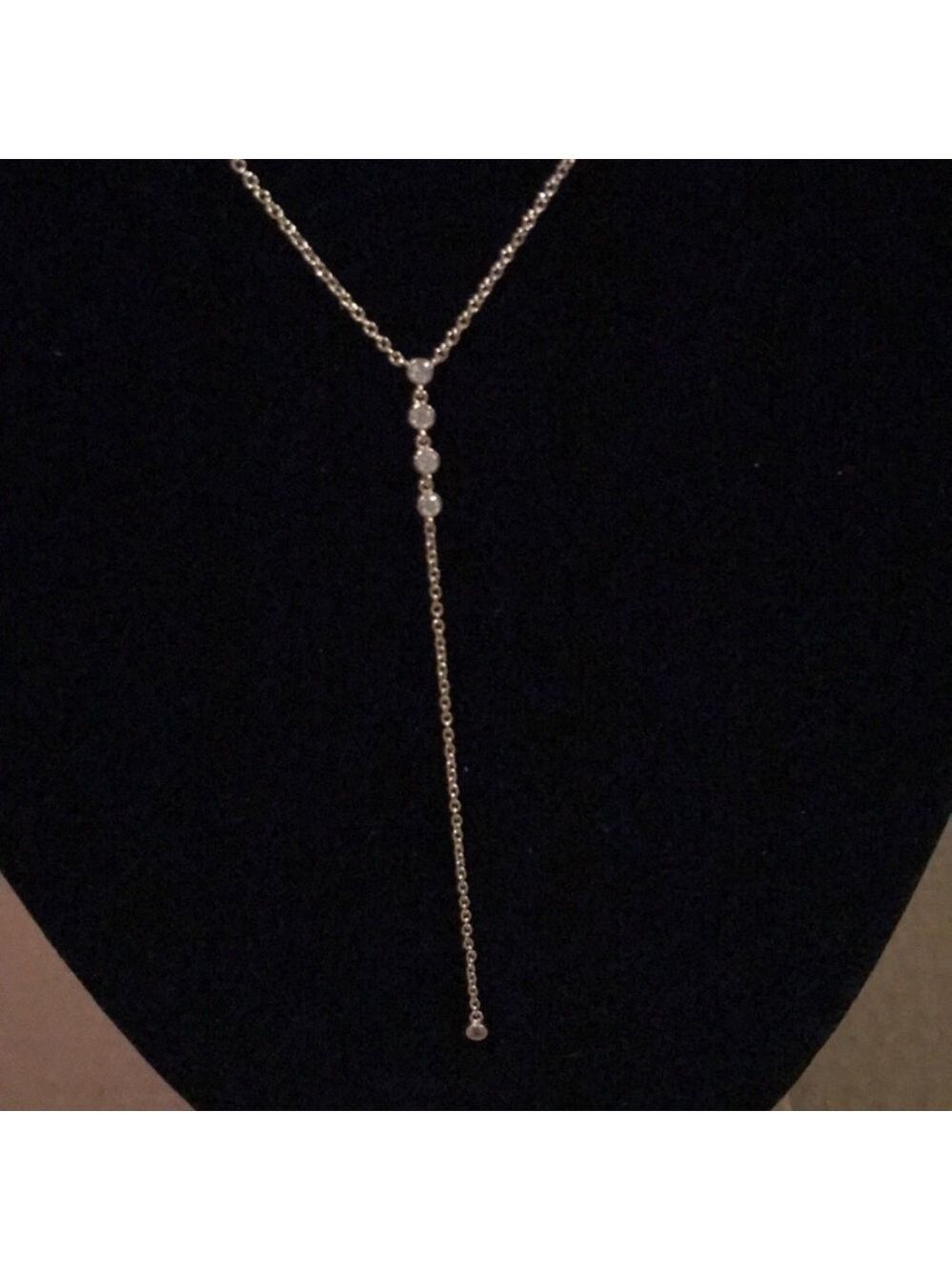 Gold Tone CZ Y Lariat Necklace - Picture 2 of 6